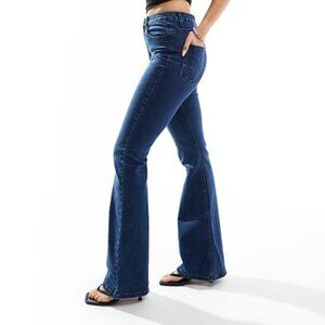 ASOS DESIGN sculpting super stretch flare jeans in dark blue  US 12 L32